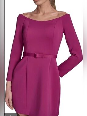 NWT BCBG Magenta Off Shoulder Belted Sheath Dress Size 12